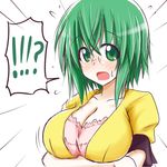  1girl blush breasts cleavage glasses green_eyes green_hair infinite_stratos large_breasts open_mouth short_hair solo take_(shokumu-taiman) yamada_maya_(infinite_stratos) 