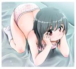  all_fours bed black_hair bra brown_eyes hoono_yurumu lingerie long_hair original panties polka_dot polka_dot_panties solo underwear underwear_only 