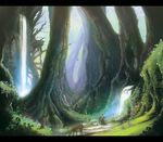  animal bad_id bad_pixiv_id bird blonde_hair bunny canvas_(object) deer drawing easel flower forest grass long_hair matsura_ichirou nature original scenery solo tree water water_spring waterfall 