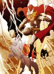  amaterasu armor blonde_hair cape closed_eyes hammer inugami_mokekiyo lightning marvel marvel_vs._capcom marvel_vs._capcom_3 ookami_(game) thor_(marvel) wings wolf 