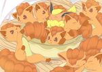  blush canine chest_tuft cute eyes_closed flareon fluffy fox kitsune multiple_tails pok&eacute;mon red_eyes smile tail vulpix 