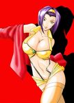  breasts cleavage cosoloya cowboy_bebop faye_valentine female green_eyes hairband ibuki_rinji jacket large_breasts midriff purple_hair short_hair short_shorts shorts solo suspenders thighhighs 