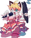  animal_ears bad_id bad_pixiv_id blonde_hair cat_ears fang furry green_eyes gun metata microphone oekaki one_eye_closed open_mouth paper_man short_hair skirt solo tail thighhighs transparent_background weapon 