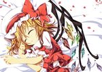  bad_id bad_pixiv_id blonde_hair closed_eyes flandre_scarlet hat hat_ribbon hikobae lying on_side petals ribbon rose_petals short_hair sleeping solo touhou wings 