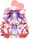  absurdres bad_id bad_pixiv_id blush bow crescent crystal_ball gift hat heart highres kneeling long_hair patchouli_knowledge purple_eyes purple_hair ribbon smile solo toor_0111 touhou 