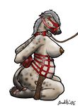  1996 anaktis bdsm blindfold bondage breasts female huge_breasts hyena kneeling pregnant solo submissive 