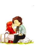  amy_pond child doctor_who eleventh_doctor eyes_closed grass necktie red_hair suitcase the_doctor younger 