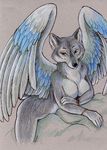  bracelet breasts canine female jewelry nude sara_palmer solo wings wolf 