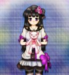  black_hair doll highres long_hair original purple_eyes ribbon saihamaru smile solo 