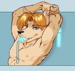  arms_above_head brown_fur canine fur fursona glowstick green_eyes in_mouth looking_at_viewer male mammal nipples object_in_mouth solo tongue tongue_out zaush_(character) 