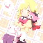  :3 ayakashi_(monkeypanch) blonde_hair blush cape charlotte_(madoka_magica) drill_hair kyubey magical_girl mahou_shoujo_madoka_magica mitakihara_school_uniform pantyhose petting pink_hair school_uniform smile tomoe_mami twin_drills twintails yellow_eyes 