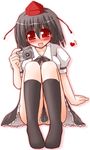  arayama_reiichi black_hair blush camera hat looking_at_viewer open_mouth red_eyes shameimaru_aya smile socks solo tokin_hat touhou 