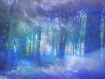  blue floating_hair forest furude_rika higurashi_no_naku_koro_ni mitsuki_yuuya monochrome nature silhouette solo tree 