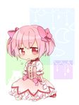  bubble_skirt chibi choker gloves hitomi_(ricca) kaname_madoka kneeling magical_girl mahou_shoujo_madoka_magica pink_eyes pink_hair puffy_sleeves red_choker short_hair short_twintails skirt solo tears twintails white_gloves 