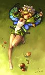  bare_legs blonde_hair braid butterfly_wings flower grass hair_flower hair_ornament kame4282 legs lying mercedes odin_sphere on_back orange_eyes solo twin_braids wings 