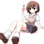  bad_id bad_pixiv_id brown_eyes brown_hair coin electricity hair_ornament hairpin highres misaka_mikoto okome_(minagisama) school_uniform shorts skirt solo to_aru_kagaku_no_railgun to_aru_majutsu_no_index uniform 