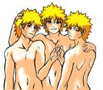  3boys blonde_hair blue_eyes blush clone clones male multiple_boys naruto topless uzumaki_naruto 