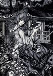  1girl black_lipstick chotto drooling eyes greyscale hakurei_reimu heart highres komeiji_satori lips lipstick makeup monochrome nail_polish open_mouth reiuji_utsuho short_hair solo third_eye touhou traditional_media yukkuri_shiteitte_ne 