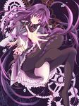  akemi_homura black_hair gears hairband kyubey long_hair mahou_shoujo_madoka_magica outstretched_arm outstretched_hand pantyhose purple_eyes tears tsukasa_(mooncry) 