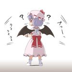  ? bat_wings blue_hair dress fang haruna_mao hat kickme looking looking_back md5_mismatch note pink_dress red_eyes remilia_scarlet short_hair solo sweatdrop touhou translated wings 