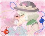  absurdres bad_id bad_pixiv_id blush closed_eyes eyeball eyes hairband hat highres incest kiss komeiji_koishi komeiji_satori multiple_girls nekota_susumu pink_hair saliva short_hair siblings silver_hair sisters sun_hat third_eye touhou yuri 