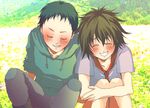  ^_^ akira blush couple eyes_closed grass happy kaori_(akira) leg_hug love lowres outdoors outside shima_tetsuo smile 