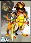  armor feline heterochromia lion mammal taur unknown_artist weapon 