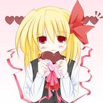  ascot atapon blonde_hair chocolate chocolate_heart eating hair_ribbon heart red_eyes ribbon rumia solo touhou valentine wavy_mouth 