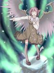  animal_ears closed_eyes dress kugi_(kugi-xiv) mary_janes mystia_lorelei no_hat no_headwear pigeon-toed pink_hair shoes short_hair solo standing touhou wings 