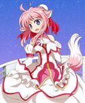  animal_ears dog_days dog_ears dog_tail dress frills gloves highres millhiore_f_biscotti pink_hair pobii purple_eyes ribbon short_hair sidelocks sky smile solo star_(sky) starry_sky tail white_gloves 