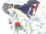  :d black_hair blue_eyes bouquet dress dutch_angle flower gokou_ruri long_hair looking_back mole mole_under_eye open_mouth ore_no_imouto_ga_konna_ni_kawaii_wake_ga_nai smile solo wedding_dress yuuji_(yukimimi) 