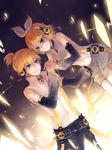  1girl bad_id bad_pixiv_id blonde_hair blue_eyes brother_and_sister detached_sleeves geoly hair_ornament hairclip highres kagamine_len kagamine_len_(append) kagamine_rin kagamine_rin_(append) siblings twins vocaloid vocaloid_append 