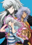  3boys androgynous bakura_ryou long_hair male male_focus multiple_boys ryou_bakura thief_king_bakura yami_bakura yu-gi-oh! yuu-gi-ou_duel_monsters 