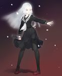  albino asa_(y-asa) black_legwear flower long_hair looking_at_viewer mary_janes original outstretched_arm pantyhose petals pigeon-toed red_eyes school_uniform serafuku shoes skirt solo standing sword weapon white_hair 