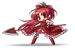  chibi long_hair mahou_shoujo_madoka_magica polearm ponytail red_eyes red_hair sakura_kyouko seima_(chikopulin_company) solo spear thighhighs weapon 