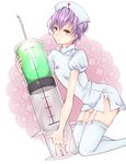  asagiri_(tokinedu) garter_belt highres ishida_mitsunari_(sengoku_basara) large_syringe male_focus nurse otoko_no_ko oversized_object sengoku_basara solo syringe thighhighs 