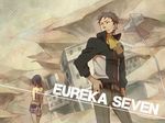  1girl arm_behind_back ascot bare_shoulders black_hair eureka_seven eureka_seven_(series) from_behind grey_hair hand_on_hip holland_novak short_hair talho_yuuki zoff_(daria) 