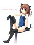  animal_ears apron ass bad_id bad_pixiv_id blue_eyes blush brown_hair cat_ears cat_paws cat_tail itou_nanami one-piece_swimsuit original paws school_swimsuit short_hair sitting solo swimsuit tail thighhighs 