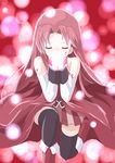  blood closed_eyes darkside hair_down long_hair mahou_shoujo_madoka_magica one_knee praying red_hair sakura_kyouko solo thighhighs 