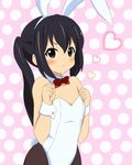  animal_ears black_hair black_legwear brown_eyes bunny_ears bunnysuit k-on! long_hair miracle nakano_azusa official_style pantyhose solo twintails 
