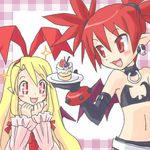  2girls blonde_hair cake demon_girl disgaea etna flonne flonne_(fallen_angel) food lowres multiple_girls red_hair 