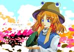  blonde_hair blue_eyes english frog hat morisoban moriya_suwako sidelocks solo touhou typo 