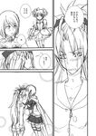  cape comic forehead_kiss greyscale kaname_madoka kiss long_hair magical_girl mahou_shoujo_madoka_magica miki_sayaka monochrome multiple_girls nakahara_(ppp) ponytail sakura_kyouko short_hair tears translated 