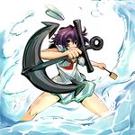  anchor bad_id bad_pixiv_id bare_arms fighting_stance hat hat_removed headwear_removed hishaku murasa_minamitsu nanban_teishoku necktie no_mouth purple_hair sailor sailor_hat short_hair simple_background skirt solo touhou wading water 