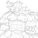  bulge claws danandnite fangs horns male muscles nidoking pok&eacute;mon pok&eacute;morph reptile scalie sketch solo standing tail thong 