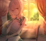  antiqua_c braid couch curtains izayoi_sakuya maid maid_headdress short_hair silver_hair smile solo sun sunset touhou tray twin_braids window 