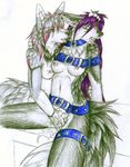  bdsm belt bondage breasts canine domination ear_piercing eyes_closed female female_domination fluffy lesbian masturbation messy nude open_mouth piercing purple_hair pussy_juice ruaidri syandene tongue wolf yuina 