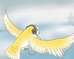  avian barn_owl bird blondefoxy flying headphones mp3_player outside owl solo wings yellow yellow_body 