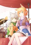  animal_ears bad_id bad_pixiv_id blonde_hair blush cat_ears cat_tail cup dango eating food green_eyes hat hat_removed headwear_removed kemonomimi_mode kokotetsu komeiji_koishi long_hair mizuhashi_parsee multiple_girls open_mouth sanshoku_dango short_hair silver_hair skewer smile tail touhou wagashi yunomi 