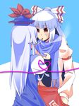  absurdres cigarette clothes_grab from_behind fujiwara_no_mokou highres kamishirasawa_keine long_hair multiple_girls nervous sakura_hazuki scarf touhou 